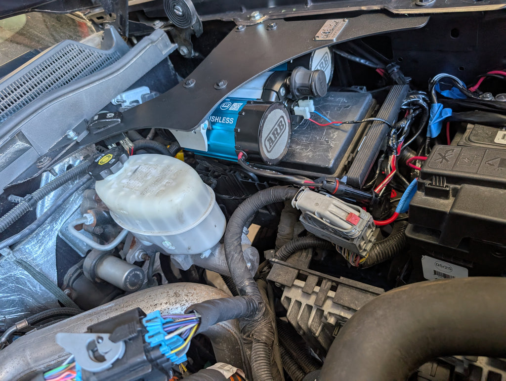 CAtuned Off-Road ARB Twin Air Compressor under hood for Sierra/Silverado 2500