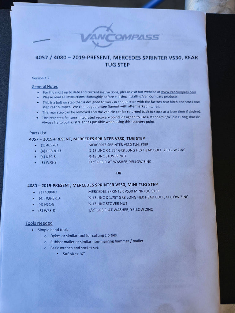 Van Compass 2019+ Mercedes Sprinter Mini Tug Rear Step